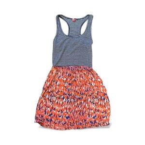 Sleeveless Racerback Mixed Print Silk and Stripe Mini Dress in size small